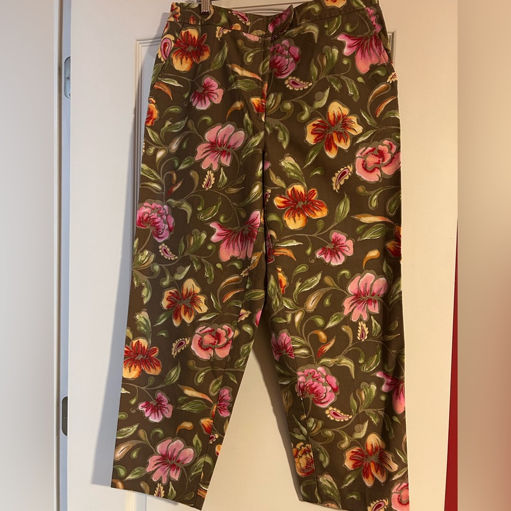 Talbots Floral Ankle Pants - Brown, Pink, Orange